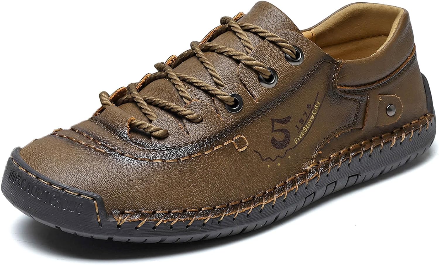 Mens Casual Shoes Summer Breathable Sneakers Loafers Walking Shoes Hand Made Lace-Up Leather Dress Flats Shoes for Driving Business Working Office