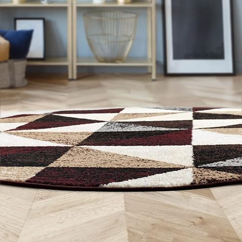 Miniatura 5 de Antep Rugs Alfombra geométrica redonda de 5 x 5 para interior Siesta (rojo beige, 5 pies 3 pulgadas, redonda)