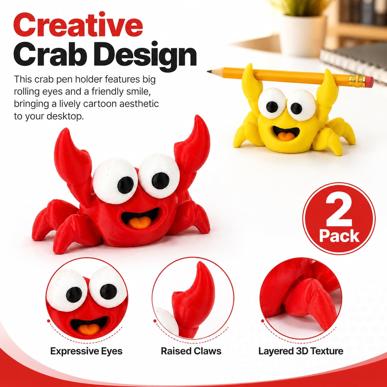 2 Pcs 3D Printed Weightlifting Crab Pen Holder image 5