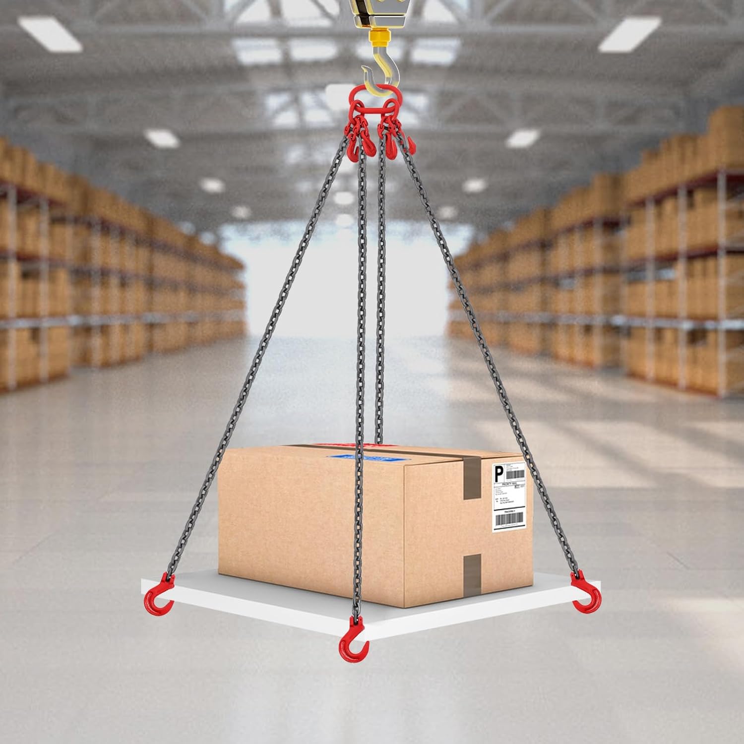 Chain Sling 1/4in10Ft Quad Leg Lifting Chain with 4 Leg Grab Hooks and Adjusters, G80 Heavy Duty Lift Sling Chains for Engine Hoist 3Ton Capacity,10FT Used in Mining, Machinery