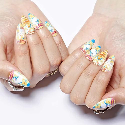 Miniatura 7 de GLAMERMAID - Uñas postizas a presión de Pascua, uñas cortas con pegamento colorido para regalo de Pascua, kits de uñas postizas con diseño de conejo