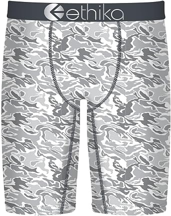 Ethika Mens Boxer Brief, Knee Length, 4-Way Stretch Performance Underwear with Graphic Prints - Snow CAP