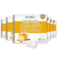 Herbion Naturals Cough Drops with Honey Lemon Flavor, Sugar-Free with Stevia, Soothes Cough, for Adults, Children 6 Years and Above, 6 Pack (108 Lozenges)