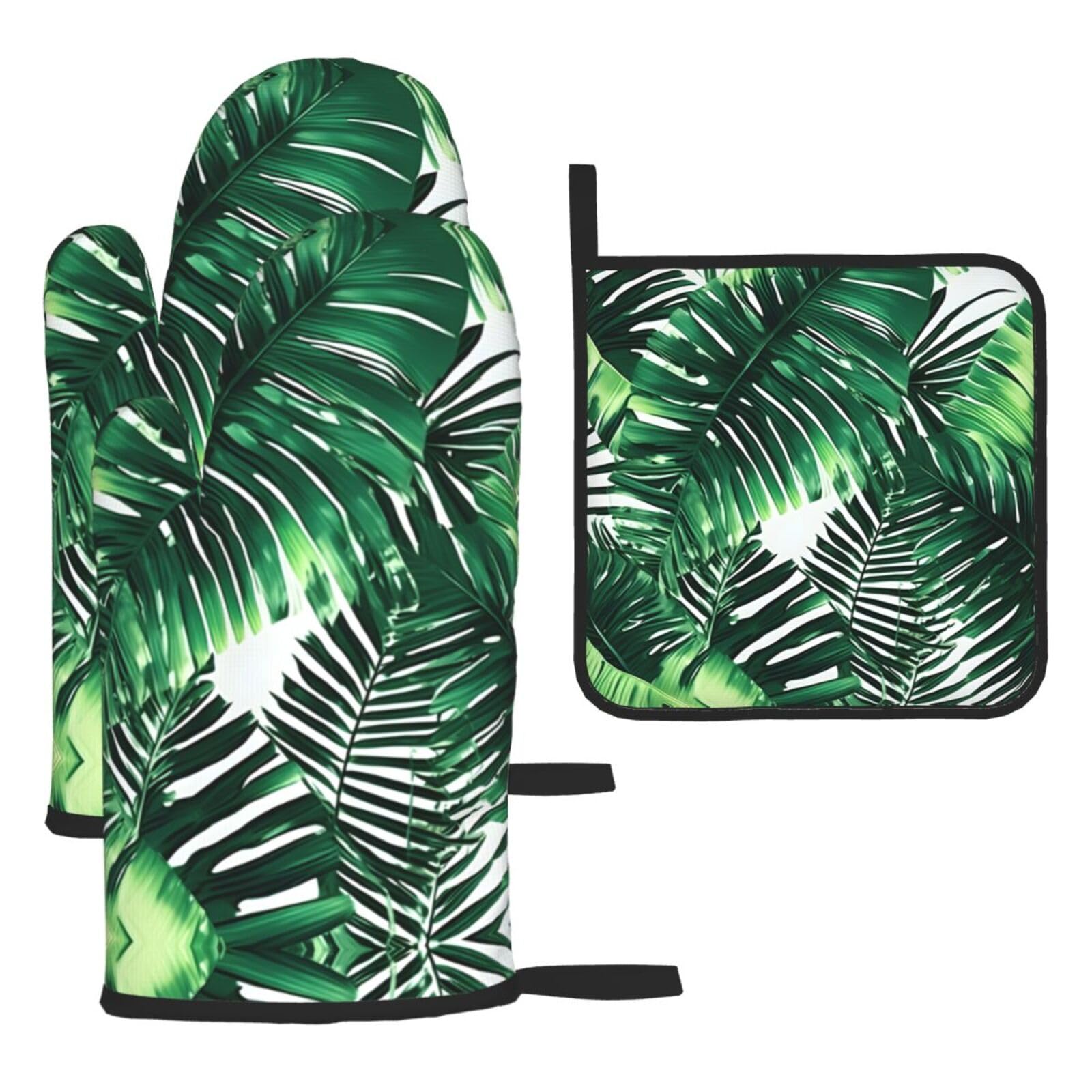 Tropical Palm Banana Leaves Christmas Oven Mitts,Cute Cooking Glove,Heat Resistant,Oven Mitts Gift for Mom,Housewarming