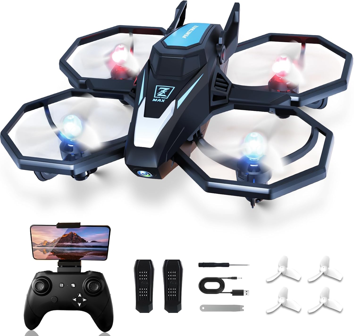 Drones for Kids with Camera, Remote Control Mini Drones for Adults with Altitude Hold, One-Key Take Off/Landing, 3 Speed Modes, Headless Mode, 2 Batteries 1080P HD RC Quadcopter for Boys and Beginners Blue