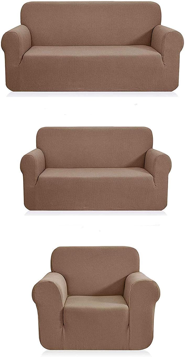 Luxury Home Collection Stretch Fabric Slipcover Set Solid (Taupe, 3 Pce (Sofa+Love-Seat+Chair))
