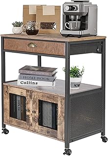 HOOMFIT Coffee cart,3 Tier Coffee Station Table with Brake Wheels,Buffet Sideboard with Drawers, Suitable for Living Room...