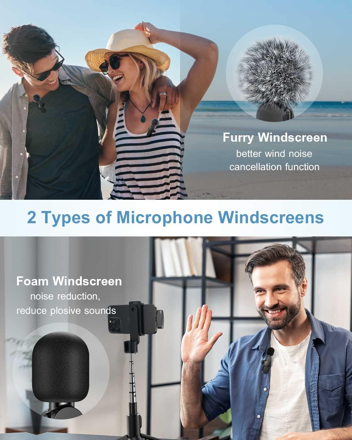 MILOUZ Wireless Lavalier Microphones for iPhone/iPad Mini iPhone Microphone for Video Recording Plug-Play Denoise 2 Pack Lapel Clip On Mic for YouTube/Facebook/Vlog/Interview/Tiktok/Live Streaming
