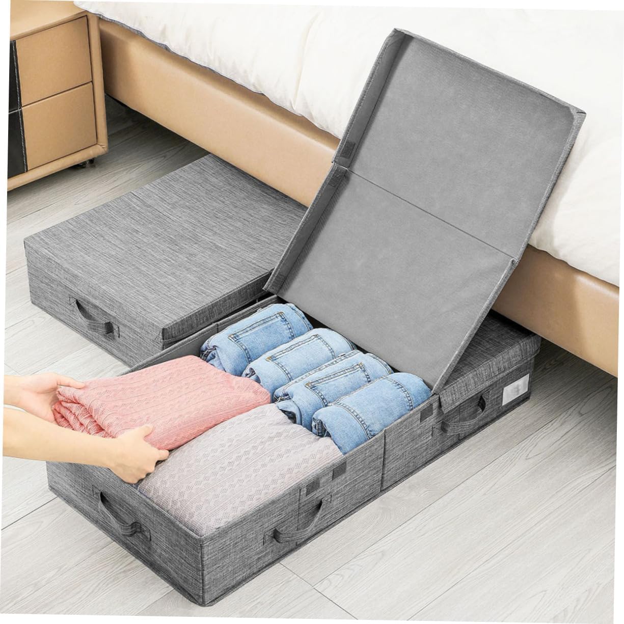 Versatile Underbed Storage Case Organizing Bins Lids Clothing Storage Containers Bag for Blanket and Shoes