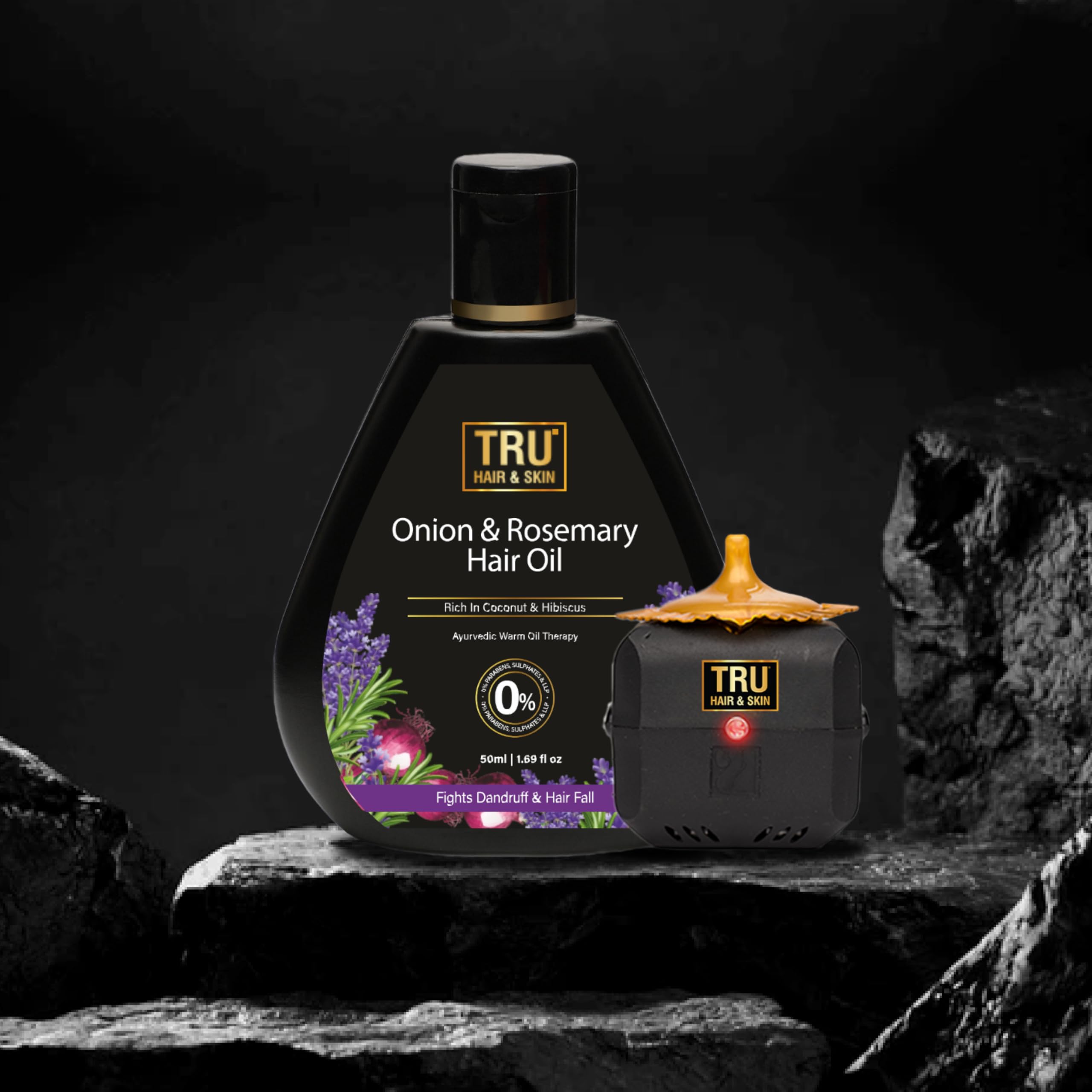 & SKIN Onion & Rosemary Hair Oil with Free Heater | Fights hair fall & promotes hair growth -50 ml | 100% pure and natural