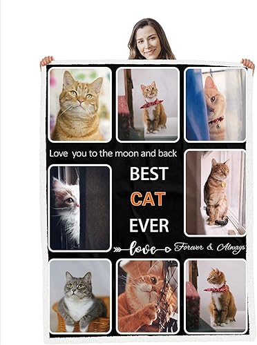 Regalos para los amantes de los gatos, manta personalizada con fotos, manta personalizada con texto en inglés Best Cat Ever, To My Lovely Cat, manta