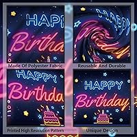Vista 3 de Cartel de neón con texto en inglés "Happy Birthday", decoración temática de discoteca neón para decoración de fiesta Let's Glow para niños, niñas