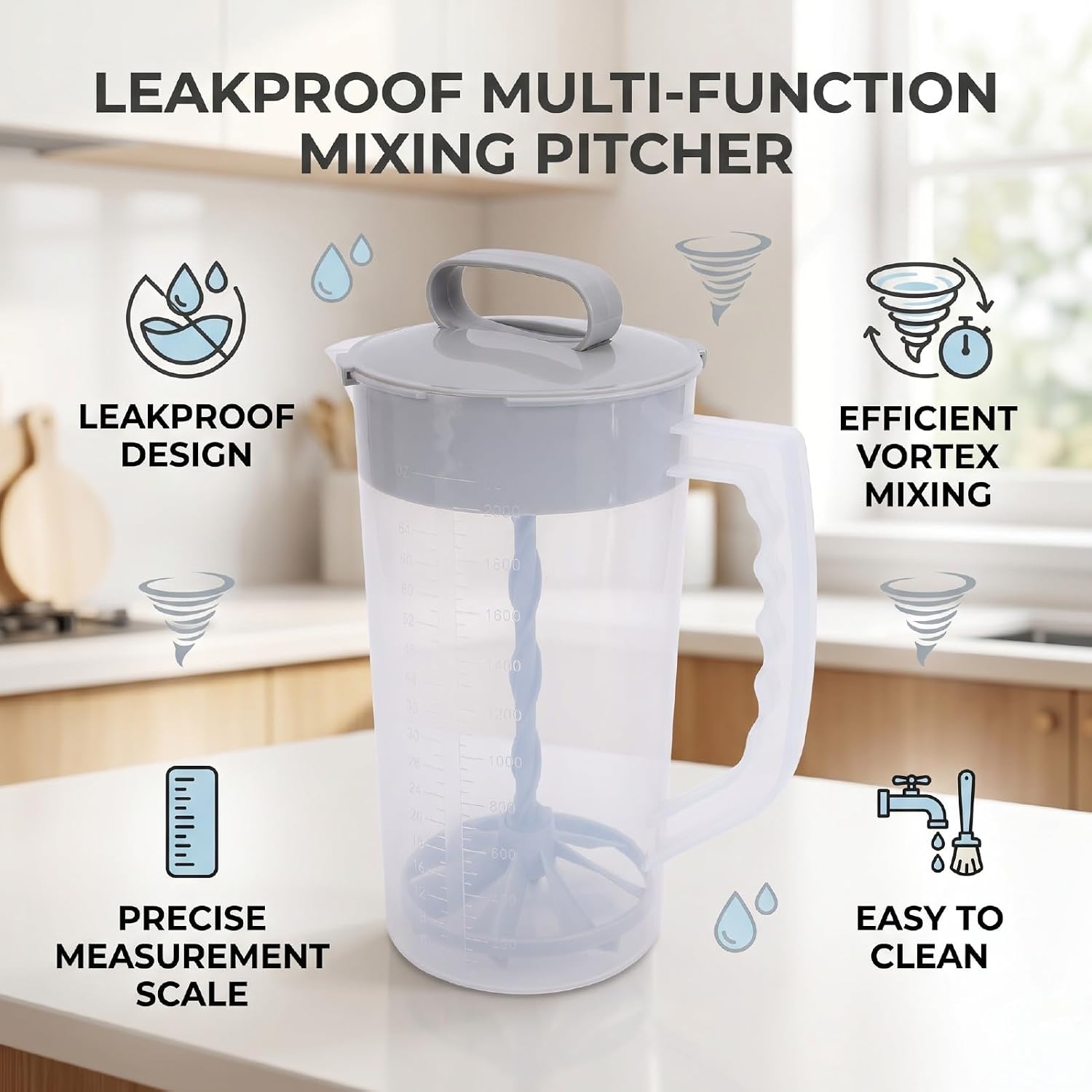 Mixing Pitcher 67oz Manual Juice Blender, with Plunger