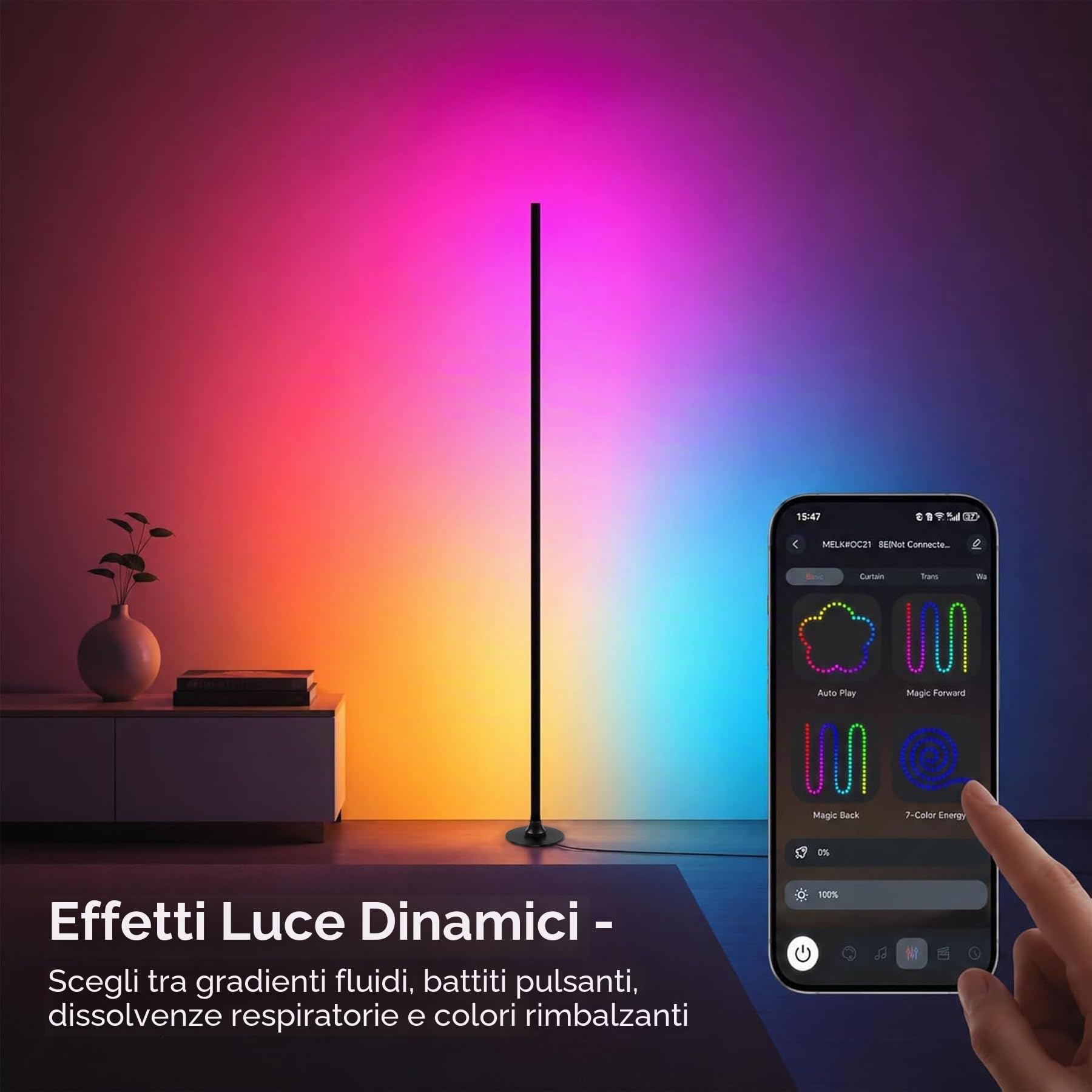 Lampada da terra a LED, lampada angolare a LED RGB con app e telecomando, sincronizzazione musicale, 16 milioni di colori, lampada intelligente per soggiorno, camera da letto e gaming–Confezione da 2