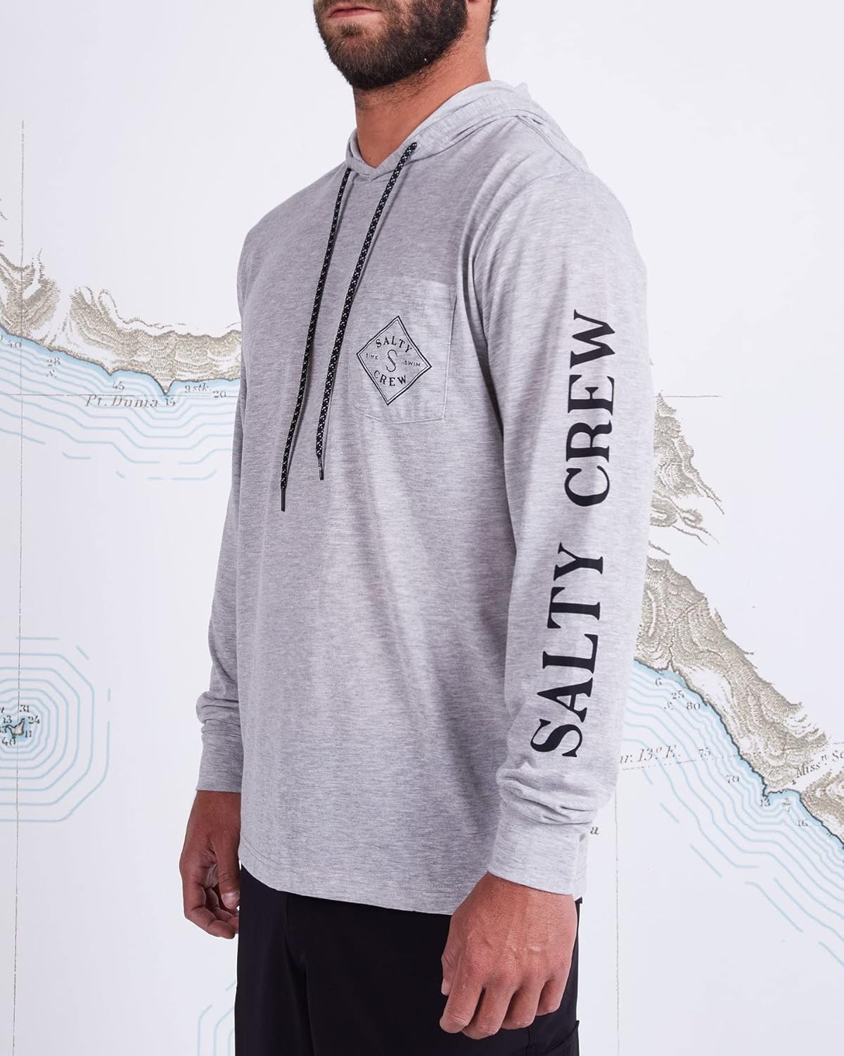 Salty Crew Tippet Pocket Hood LS Tech Tee Athletic Heather L