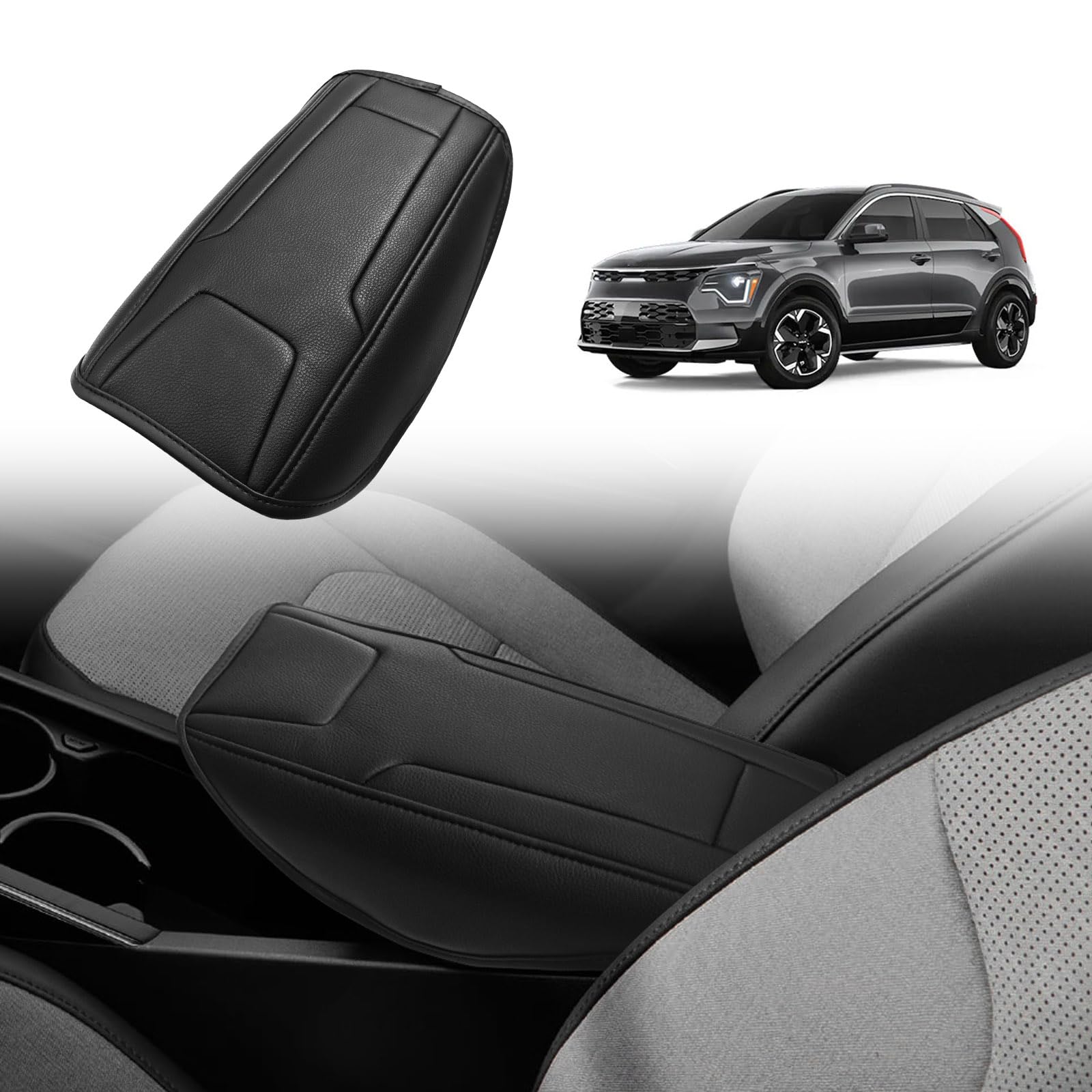 BestEvModfor Niro EV Center Console Armrest Pad Cover Extra Soft Microfiber Leather Protector Seat Armrest Cover Compatible with 2023 2024 Kia Niro EV Accessories (Black)