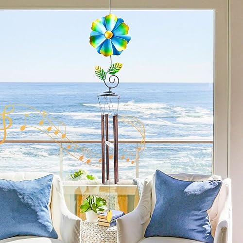 Miniatura 5 de MUMTOP Campanillas de viento para espacio exterior Campanillas de viento de jardín con molinillo de viento de flores, 33 pulgadas de tono profundo