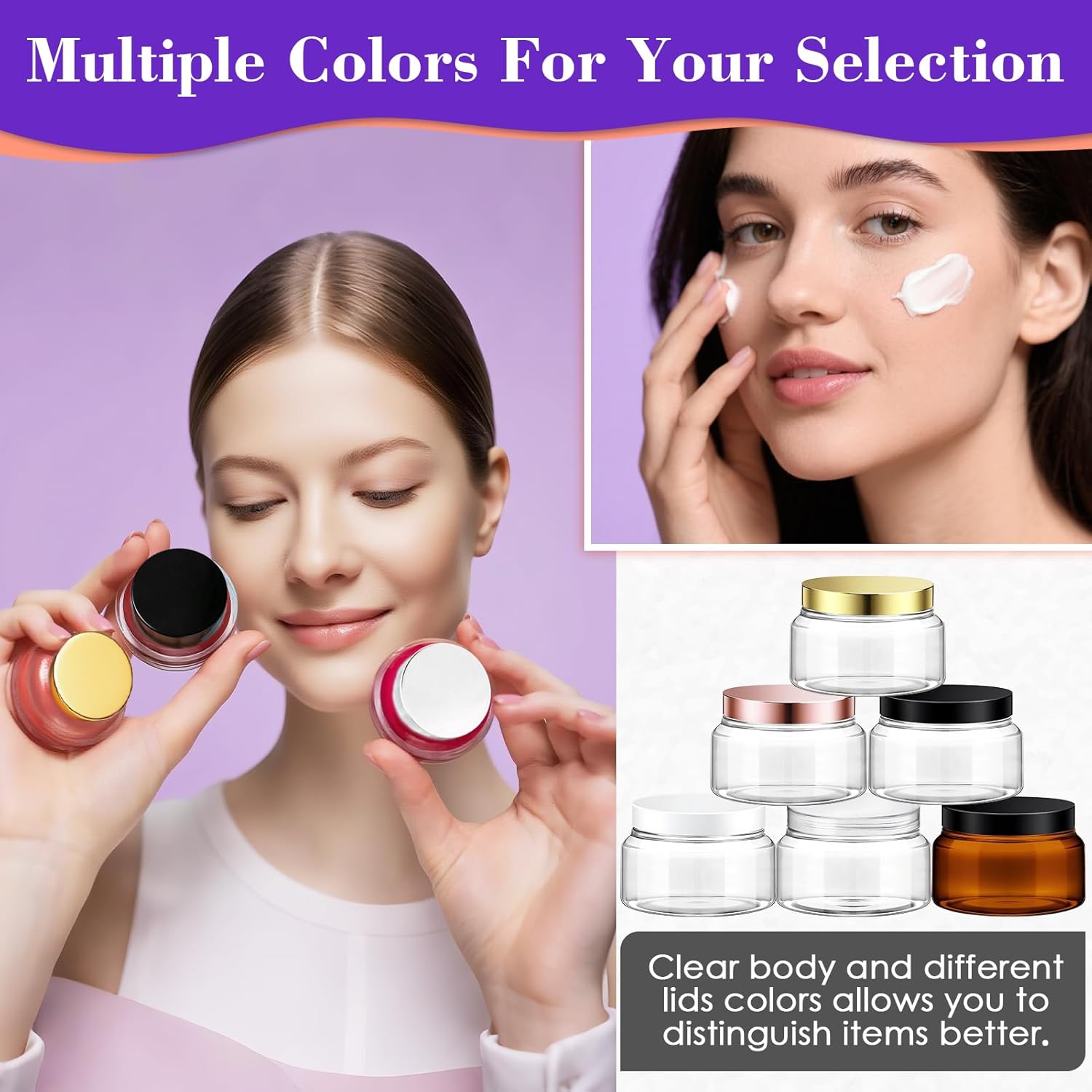 36 Pack 8 oz Plastic Cosmetic Containers With Lids Refillable Clear Empty Travel Jars Containers for Body Butter,Sugar Scrubs,Cream,Lotions,Candy, Waterproof Label&Spatulas - (Gold)