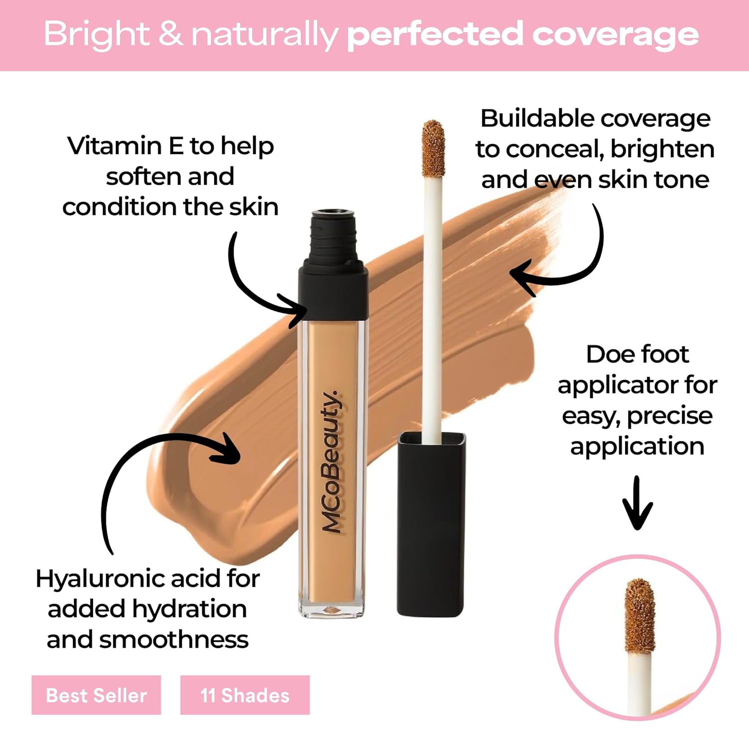 MCoBeauty - Brighten & Perfect Cream Concealer - 2.5 Light Natural - Hydrating Corrector Medium Coverage Blemish & Under Eye Concealer - With Vitamin E, Hyaluronic Acid & Aloe Vera - Image 3
