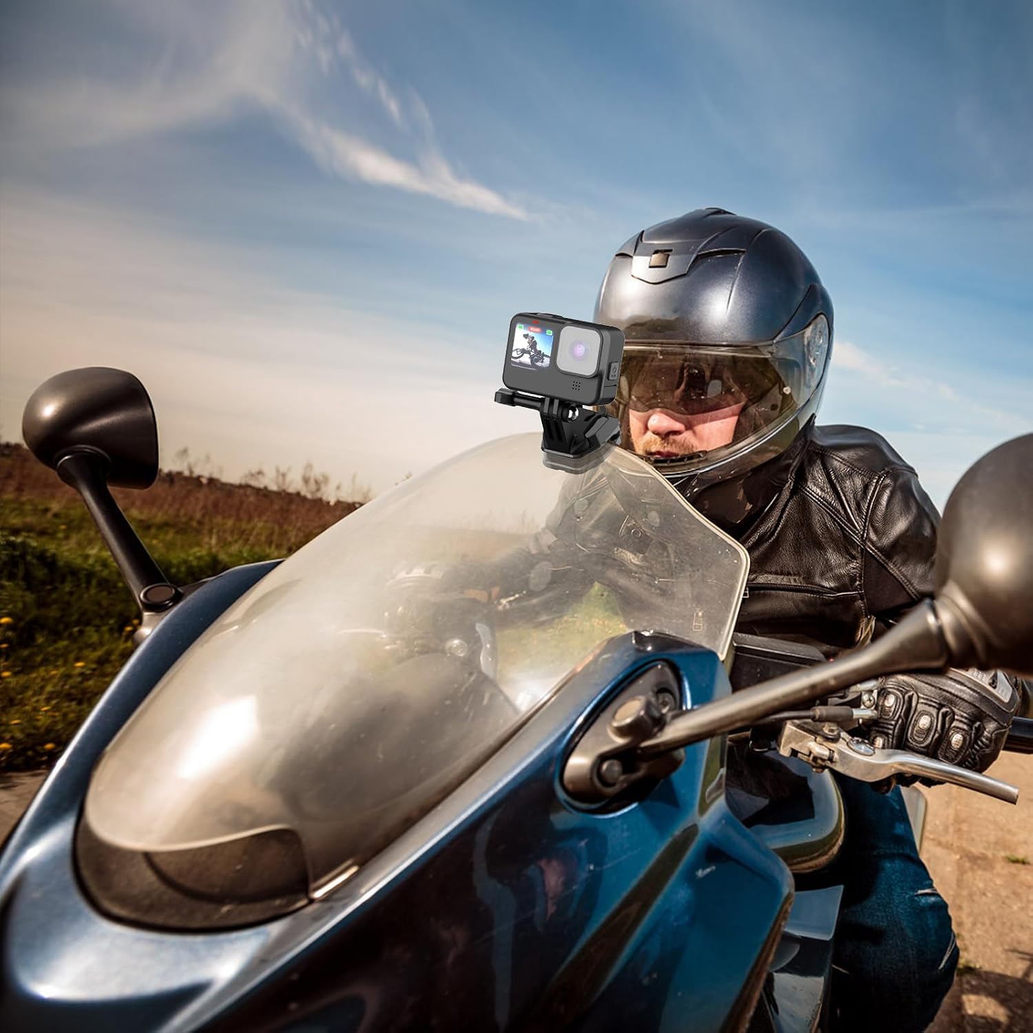 PULUZ Motorrad Windschutzscheibe Clip für GoPro Hero12/11/10/9 Windschutzscheibe Action-Kamera-Halterung Clip kompatibel mit DJI Osmo Action 4,Aluminiumlegierung Halterung für Insta360 X4 / Ace Pro - 6