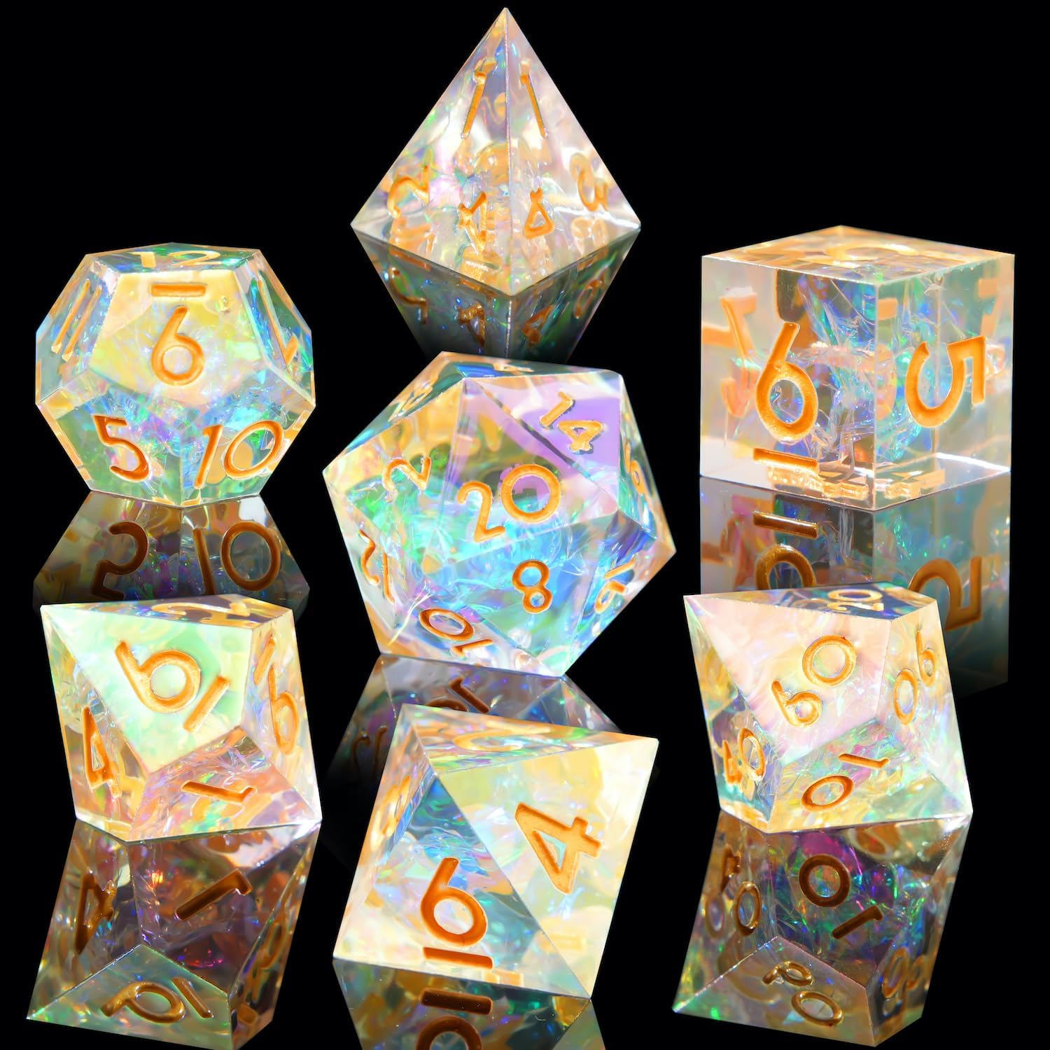 YEMEKO Laser DND Rainbow Dice Set Dungeons and Dragons Dice with Iridescent Iconic Coating, Polyhedral Dice with Resin Sharp Edge for RPG, MTG Table Games （Aurora Borealis）