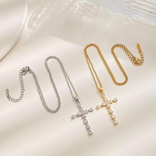 Miniatura 5 de YienDoo Gargantilla de cruz de cristal, estilo gótico, pavé de diamantes de imitación, cruz de crucifijo, collar con dije de cruz religiosa en tono