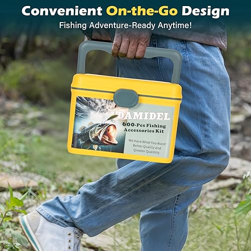 Miniatura 7 de Kit de Equipo de Pesca de 600 Piezas/Caja de Aparejos - Anzuelos de Pesca, Plomos, Giratorios, Señuelos de Superficie, Cucharas, Señuelos Blandos,