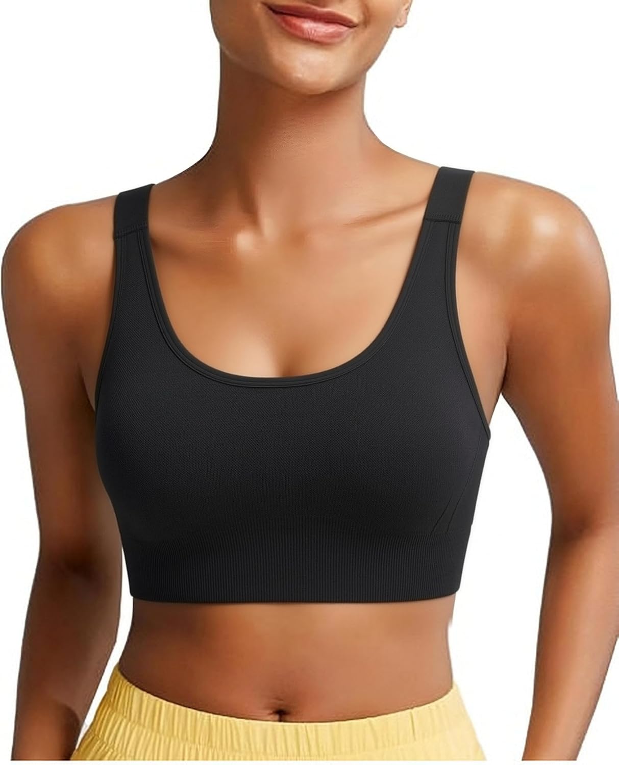 Aseniza Sportbeha voor dames, push-up, sportbeha, verstelbare sportbeha met brede bandjes, sterke grip, zonder beugel, gekruiste rug, gevoerd, fitness, hardlopen, joggen, yoga, zwart, XL