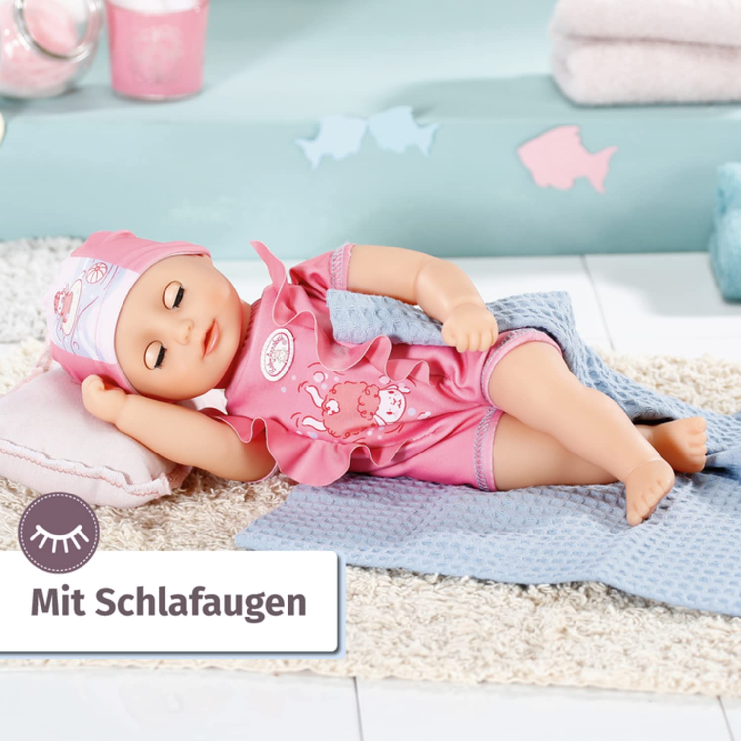Baby Annabell My First Bath Annabell30cm, weiche Badepuppe mit Stoffkörper und Schlafaugen mit Badeanzug und Mütze, 30 cm große Puppe, 707227 Zapf Creation