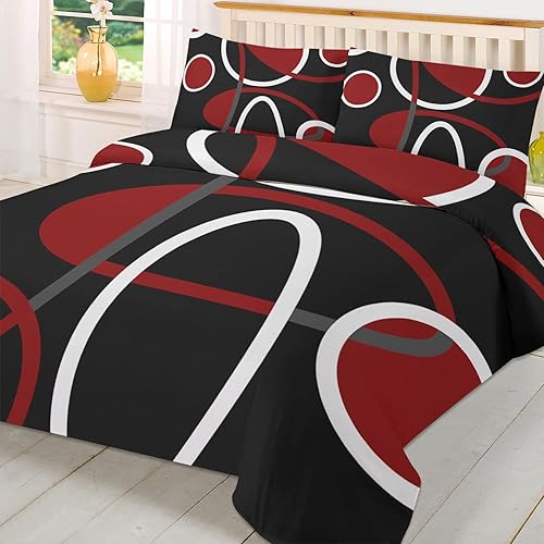 Juego de fundas de edredón de 3 piezas, geométrico, negro, rojo, blanco, queen, geométrico, negro, rojo, blanco, juego de funda de edredón y 2