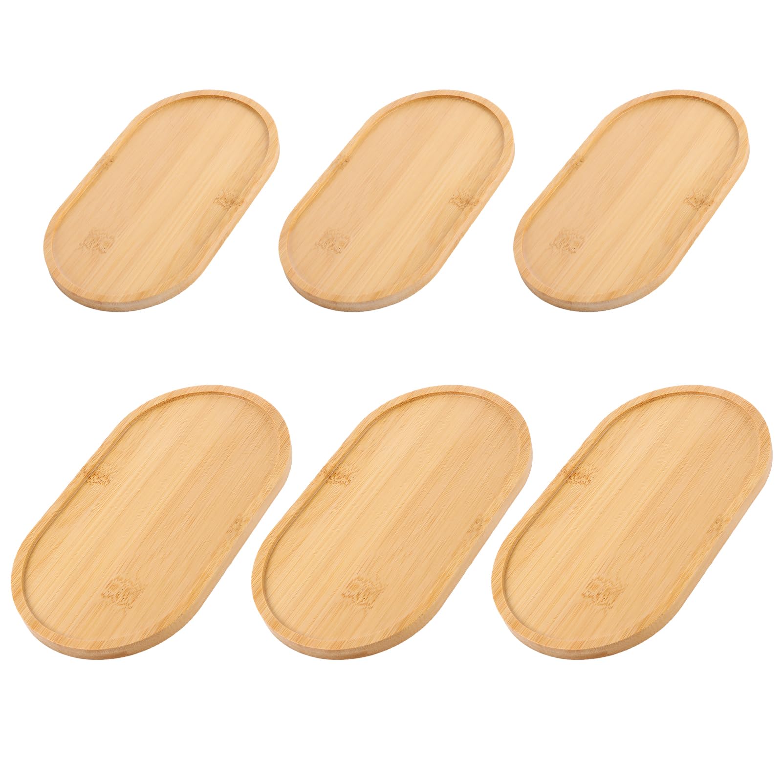 WeeGoo 6 Pcs Wooden Oval Trays, Bamboo Serving Platter, 18.5×10cm/17.5×8cm
