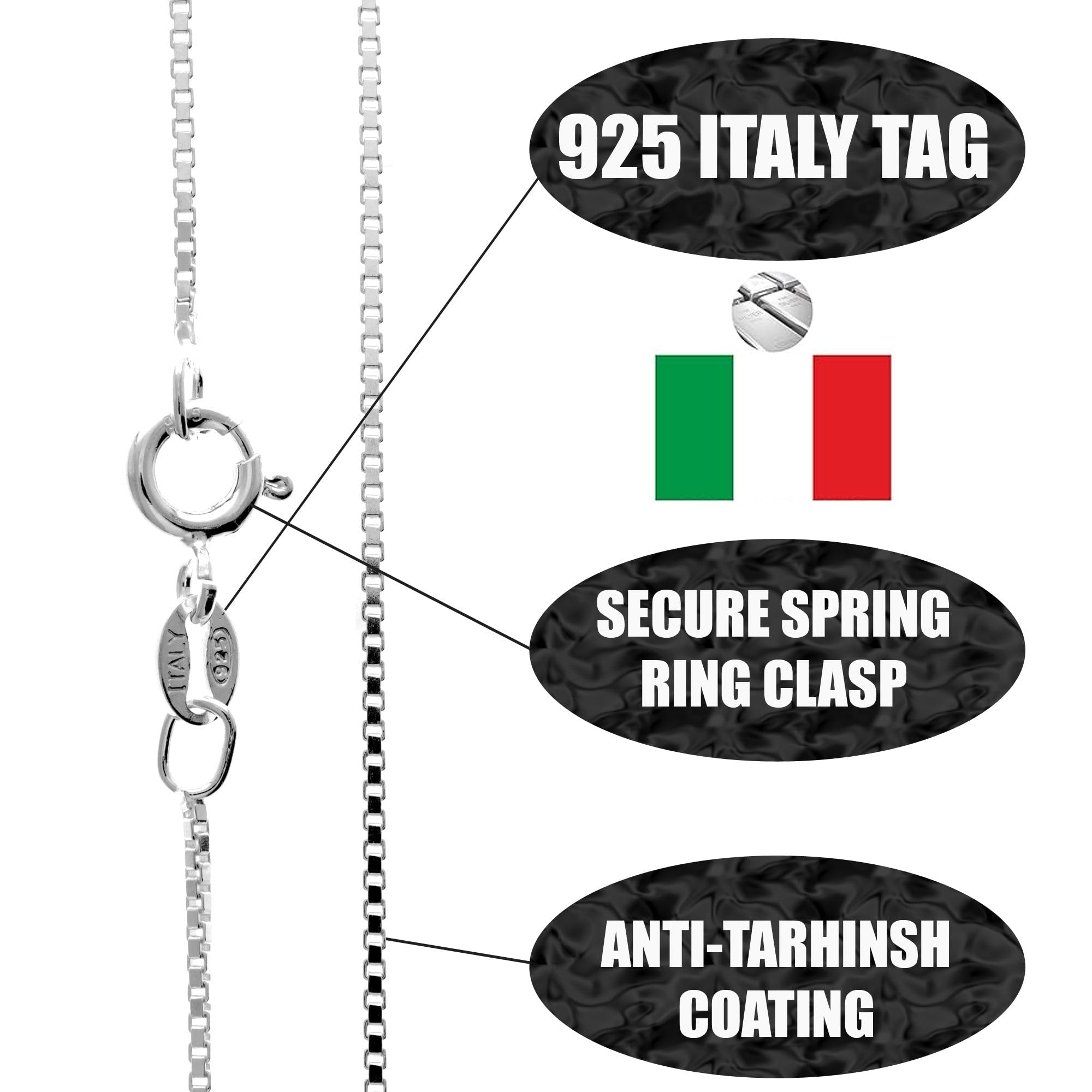SilverAmber Jewellery Hergestellt in Italien – 925er-Sterlingsilber zarte 1 mm Venezianerkette mit einer Anlaufschutz-Beschichtung – GCH017