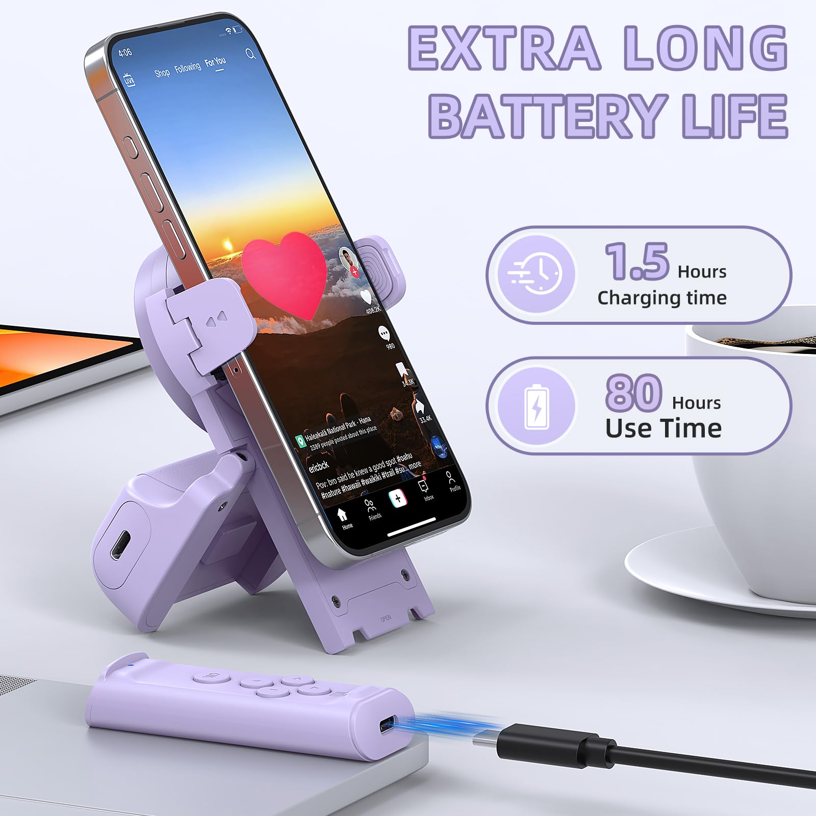 MILOUZ Remote Control Scrolling for Tiktok with Phone Stand,Page Turner for Kindle App E-Book,Bluetooth Camera Shutter Remote for iPhone, Android,iOS,iPad,Tablet