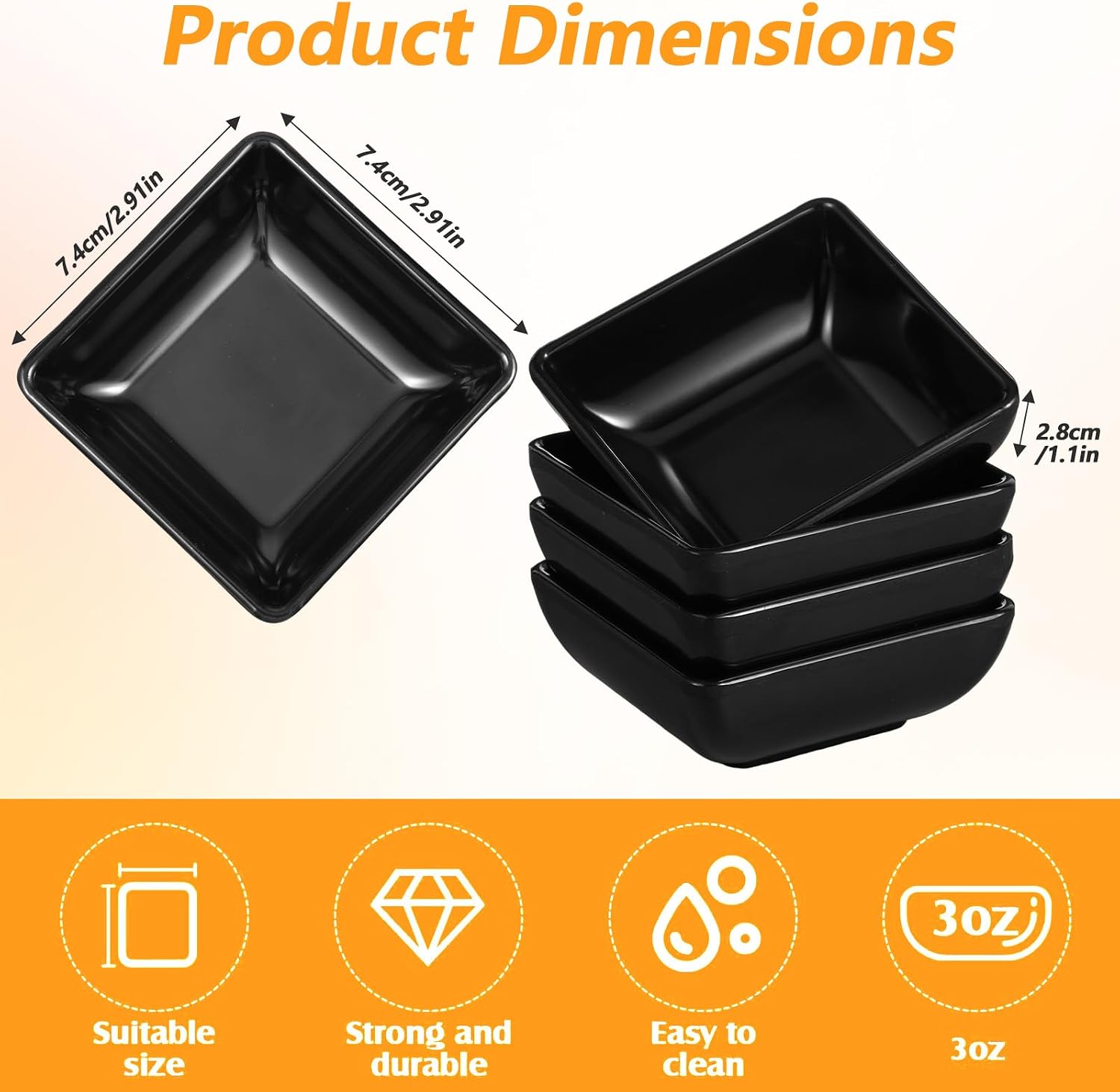 24 Pack Black Dipping Bowls, 3 oz Small Black Dipping Sauce Bowls For Sushi, Soy Sauce, Condiments, Plastic Soy Sauce Dipping Bowls Set, Durable Melamine, Dishwasher Safe