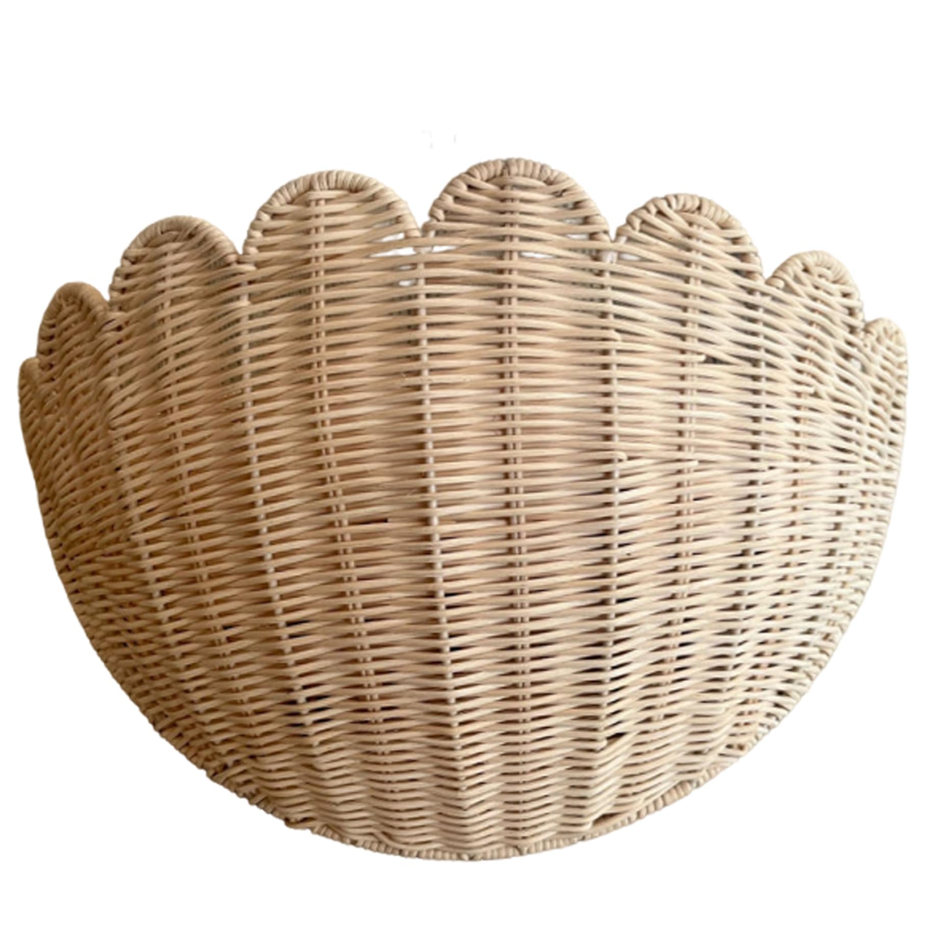Hanging Woven Basket, 16x7x10 Inch Rustic Scalloped Wall Basket - Wicker Hanging Storage for Kitchen and Bathroom - Wicker