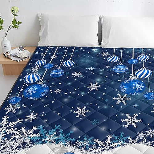 Miniatura 5 de T&H XHome Quilt Full Size Luxury Quilted Comforter Bedspread-Thin Soft Cozy, Navy Blue Christmas Balls Winter Snowflake Reversible Stitched