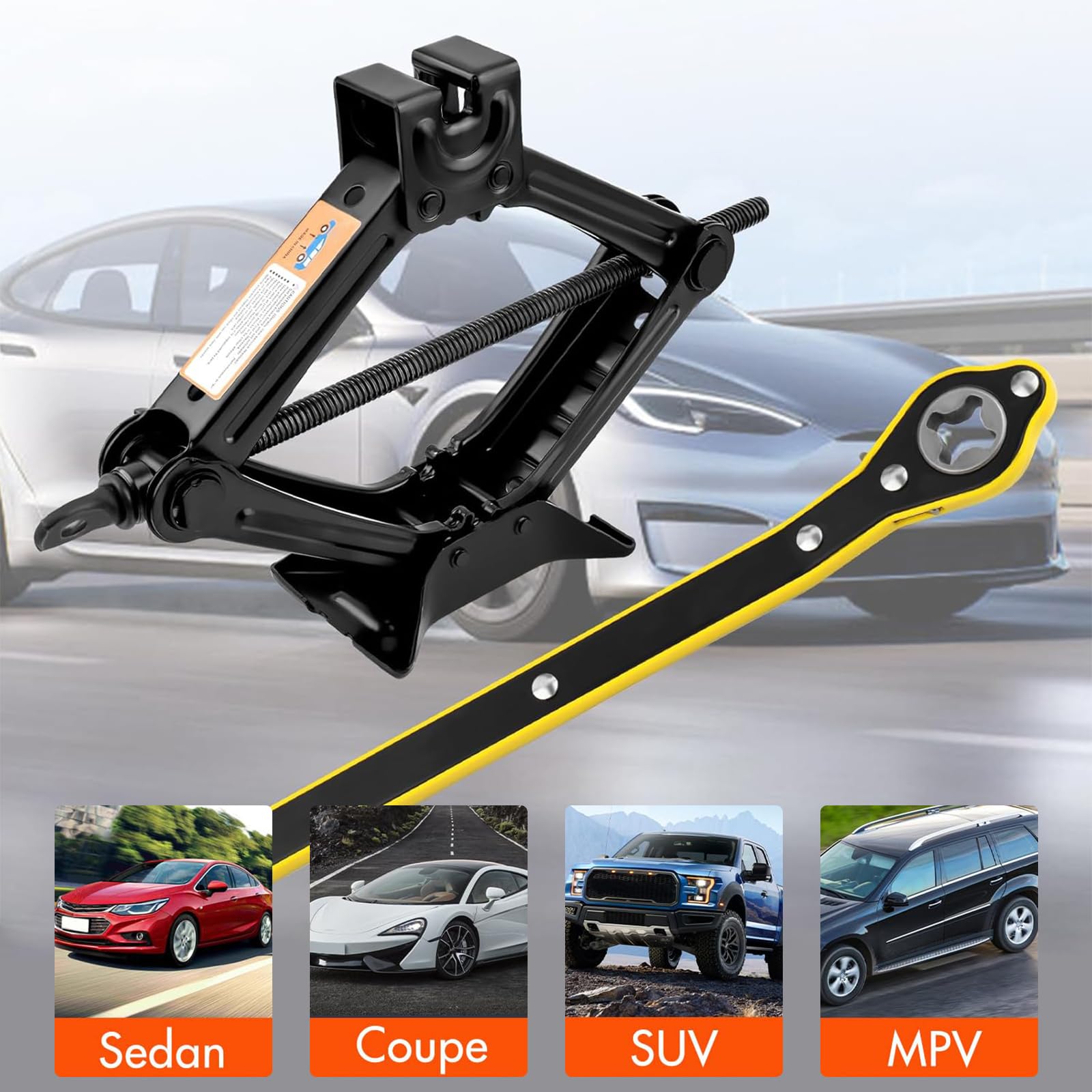 Rarapop Kit cric per auto con cric a forbice per 2 tonnellate (2000 libbre) Kit di emergenza universale con chiave a capocorda per cambio pneumatici per auto SUV