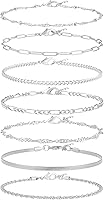Reoxvo 7-Piece Silver Stackable Chain Bracelets for Women - Adjustable, Non-Tarnish, Trendy Jewelry Set