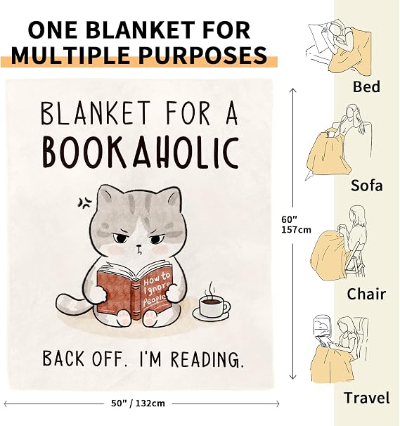 AceThrills Book Lovers Gifts, Bookish Gifts, Book Lover Gifts for Women Cozy Throw Blanket for Readers, Ideal Birthday, Graduation, Christmas, Farewell, or Retirement Gifts for bookaholics