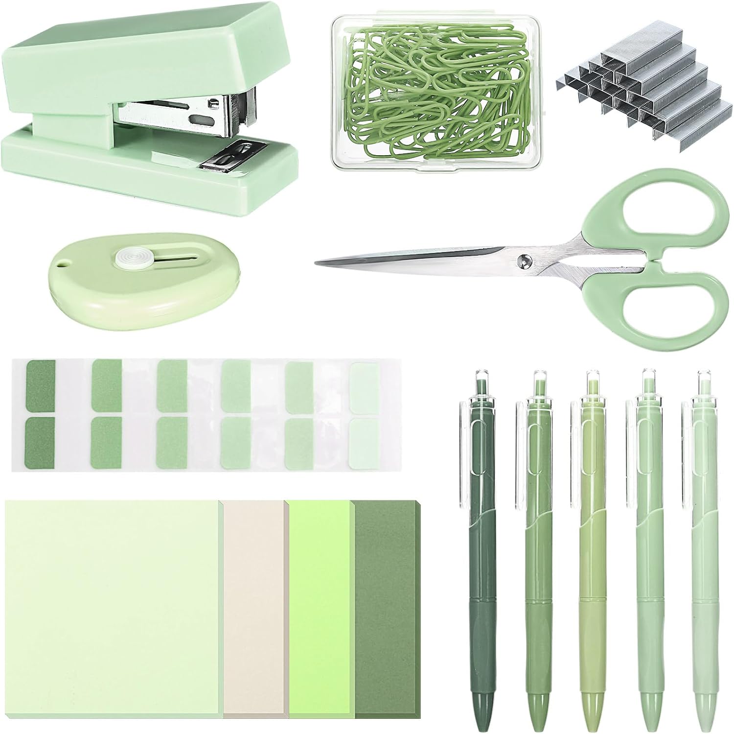 Green Mini Office Supplies Kit School Desk Accessories Set