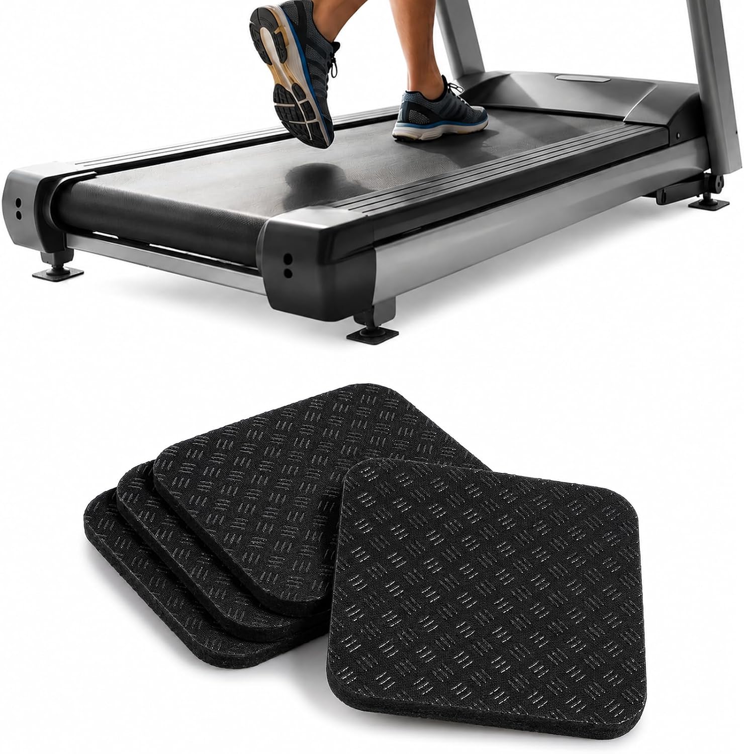 4 Pcs Treadmill Mat Pads, Non-Slip Anti Vibration Floor Protector