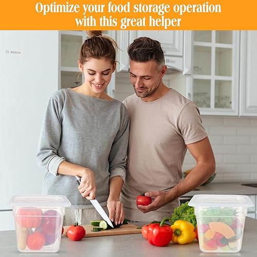 Miniatura 7 de Huwena Juego de 8 sartenes de plástico transparente con tapas, productos de servicio de alimentos de tamaño 16, almacenamiento comercial,