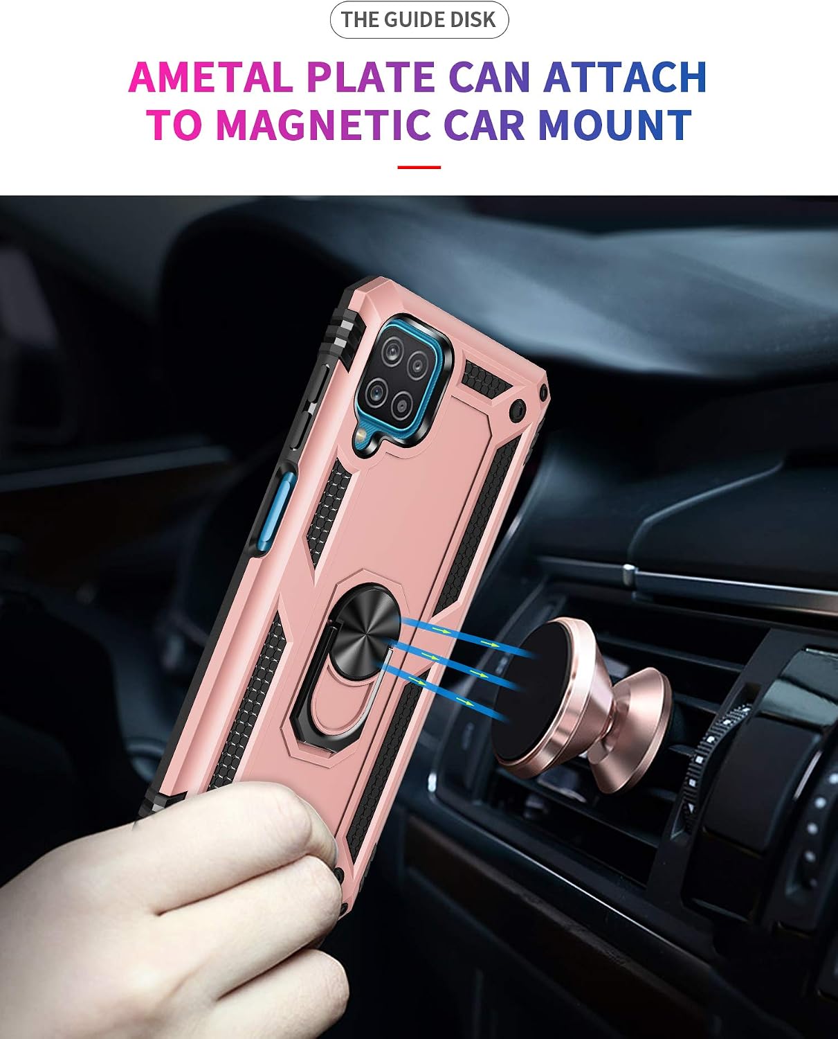 SunRemex Compatible for Samsung Galaxy A12 Case with Tempered Glass Screen Protector.Galaxy A12 5G Case Kickstand [ Military Grade ] Drop Tested Protective Cover for Samsung Galaxy A12 (Rose Gold)