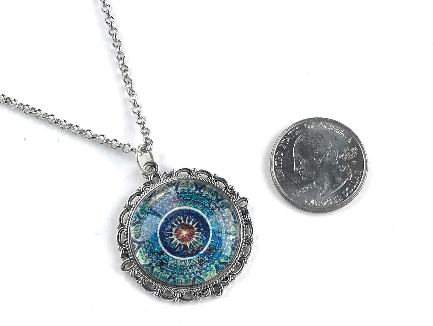 Fern & Filigree Blue Mandala Necklace - Bohemian Pendant for Women - Handmade Meditation Jewelry - Image 5