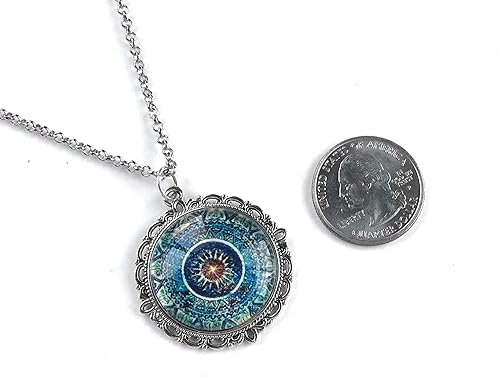 Miniatura 5 de Blue Mandala Necklace - Bohemian Pendant for Women - Handmade Meditation Jewelry