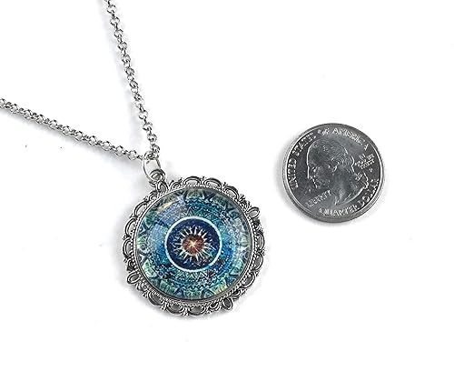 Miniatura 5 de Blue Mandala Necklace - Bohemian Pendant for Women - Handmade Meditation Jewelry