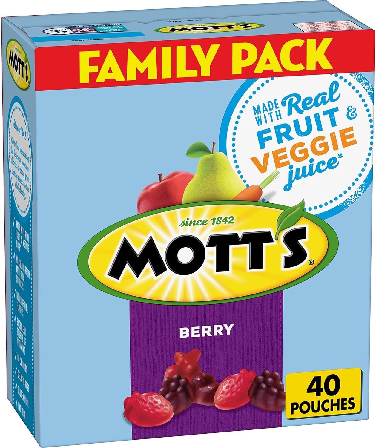 Mott's Fruit Flavored Snacks, Berry, Family Pack, Gluten Free, 40 ct