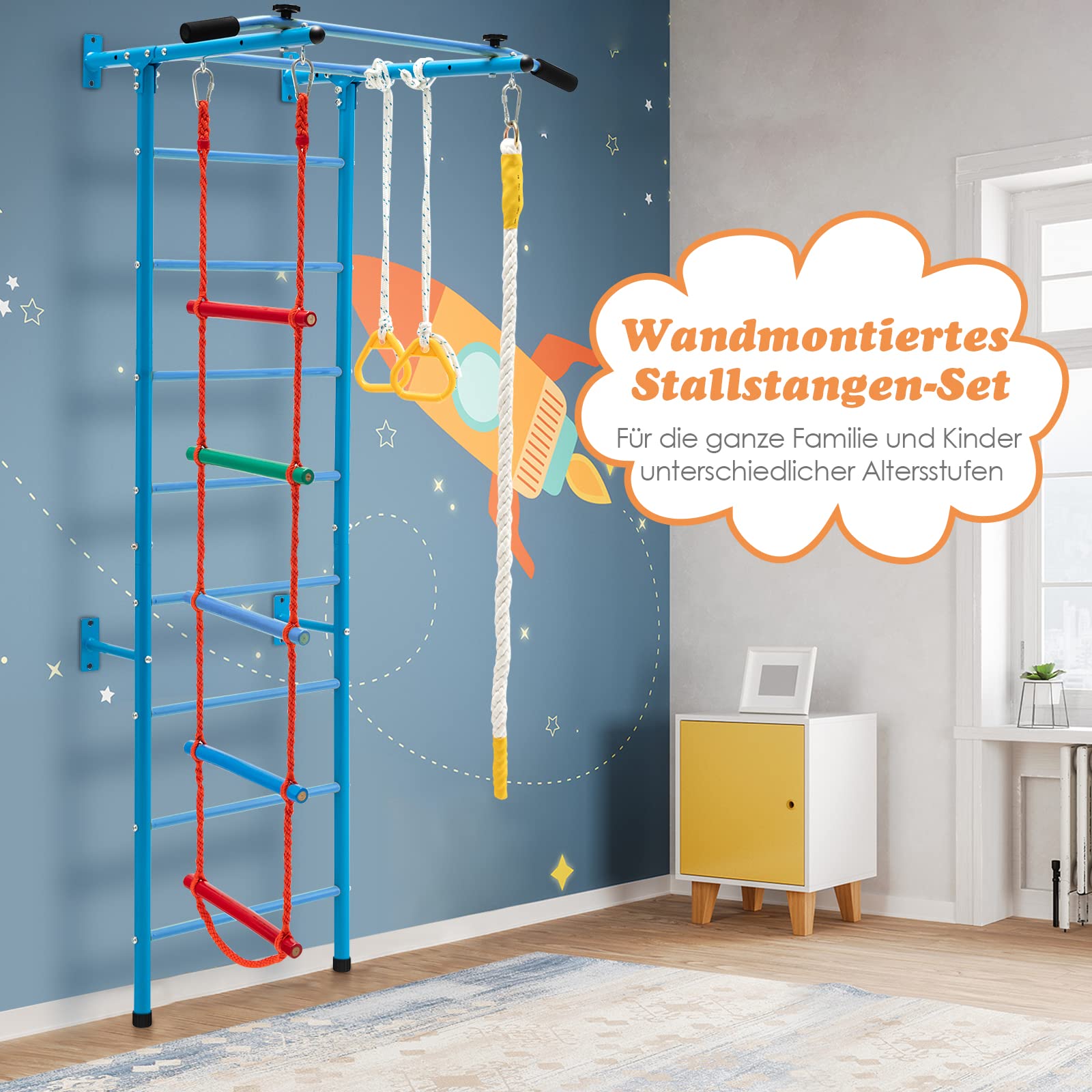 COSTWAY Kinder Kletterwand Sprossenwand Metall, Turnwand Gymnastikgerät Klettergerüst 107x83x223cm, Heimsportgerät für Kinder und Erwachsener bis 100kg