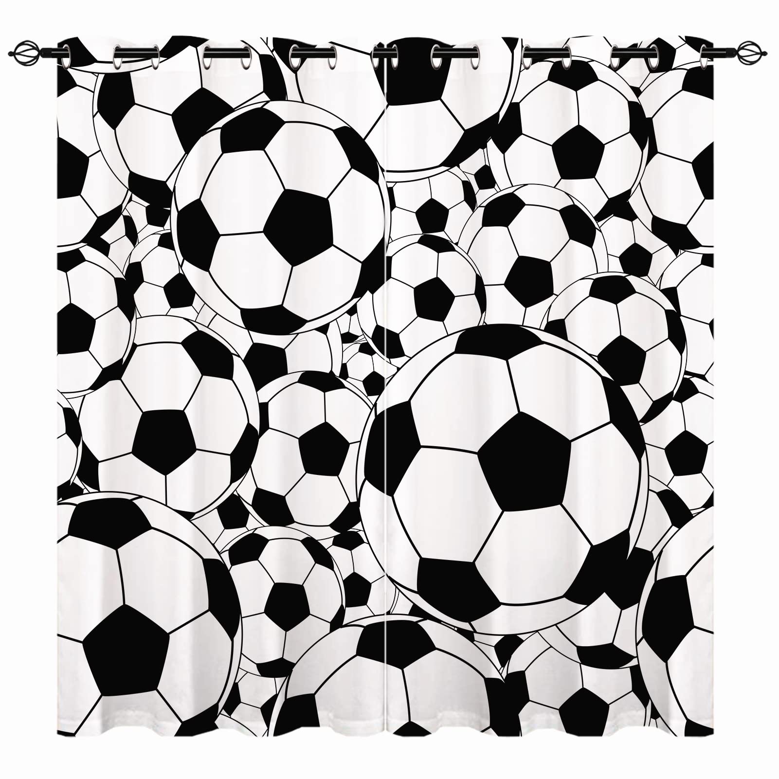 YUANZU Boys Curtains - Kids White/Black Balls Sport Football Print Pattern Eyelet Blackout Thermal Insulated & Room Darkening Window Drapes for Nursery Baby Bedroom Playroom 2 Panels W140cm x D183cm โ image 1