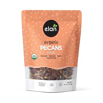 Elan Organic Raw Pecans, 4.4 oz, Unsalted, Unroasted, Shelled Raw Nuts, Non-GMO, Vegan, Gluten-Free, Kosher, Healthy Snacks